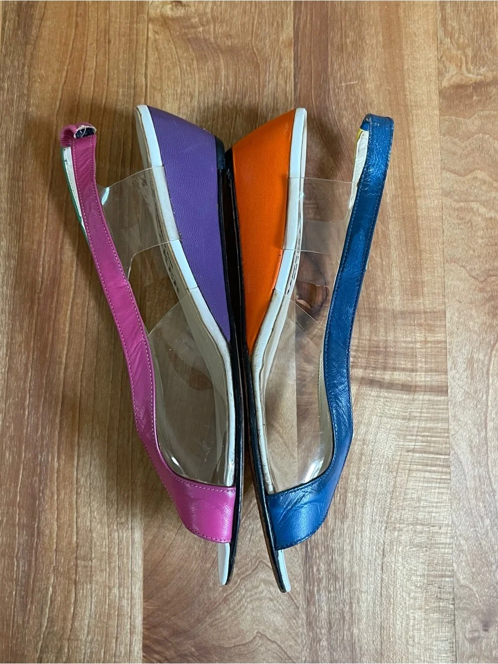 Vintage Bob Baker Slingback Low Wedge Sandals Clear Color Block Leather Size 7